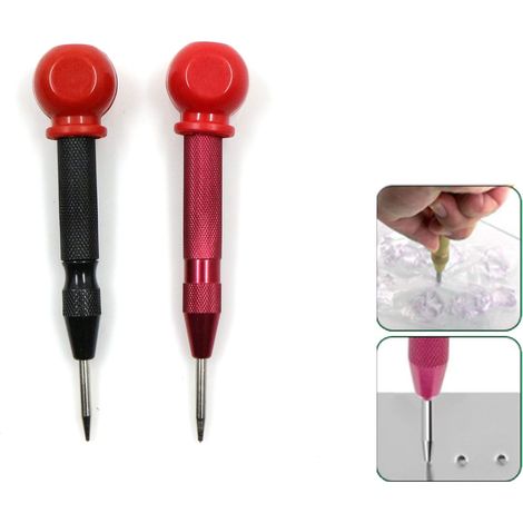 Automatic Center Punch Trous - Automatiques Avec Coussin - Tampon De Centrage En Acier Inoxydable Et MéTal Trou Central à Ressort Pour MéTal, Bois, Verre, Buses En TôLe D'Acier Noir Et Rouge (1/5)