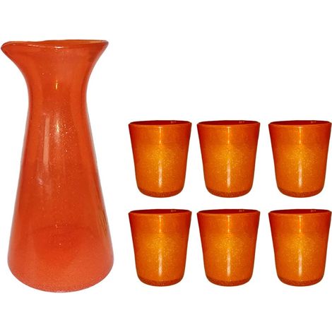 Bottiglia e bicchieri per acqua vino in cristallo lavorato arancione da tavola casa ottima idea regalo