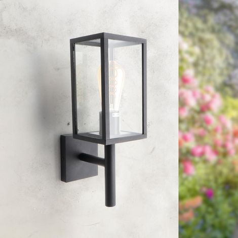 Applique murale d'extérieur Ducte Series – IP44, douille E27, style lanterne en acier noir et verre pour jardin, terrasse ou entrée (ampoule non incluse) (1/5)