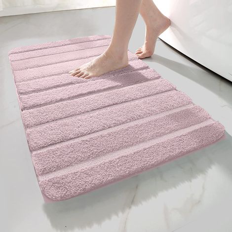 Tappeto Da Bagno In Microfibra Antiscivolo Morbido Assorbente Facile Da Pulire Tappetino Super Soffice Per Bagno, Camera Da Letto Design Moderno Strisce Stripes Rosa - 50x80 (1/4)