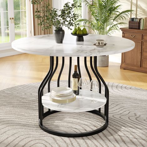 Table à manger ronde (80×80×76cm), table de cuisine, table basse ronde pour 4 personnes, petite tablette ronde au centre pour le rangement, adaptée à la salle à manger et au salon, plateau en MDF imit (1/5)