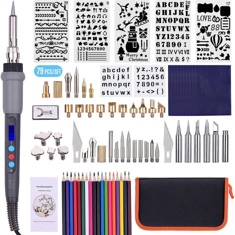 79PCS Wood Burning Tool Kit Professional Pyrography Pen Soldering Iron Set Adjustable Temperature fr