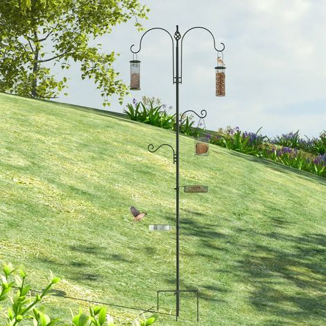 Station d'alimentation pour oiseaux acier noir 208 cm 4 crochets bain mangeoire