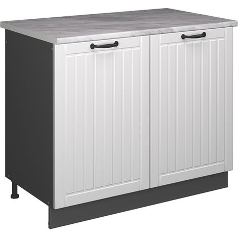 Spülenunterschrank Fame-Line, Weiß Landhaus/Anthrazit, 100 cm, AP Marmor, Vicco (1/5)