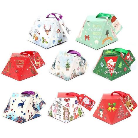 24 boîtes en papier pour bonbons, biscuits et pâtisseries, idéales comme cadeaux ou boîtes de rangement pour Noël, avec étiquette à suspendre (style aléatoire, étiquette à suspendre de style aléatoire