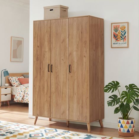 Armadio Guardaroba Norg con 3 Ante e 4 Scomparti 191x120x52 cm - Effetto Rovere [en.casa] (1/5)