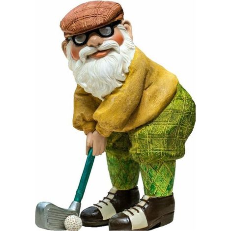 Statue de jardin gnome golfeur blanc, décoration résine pour exterieur, cadeau pour fan de golf - Dimensions (H): Small: 12cm, Large: 25.4cm