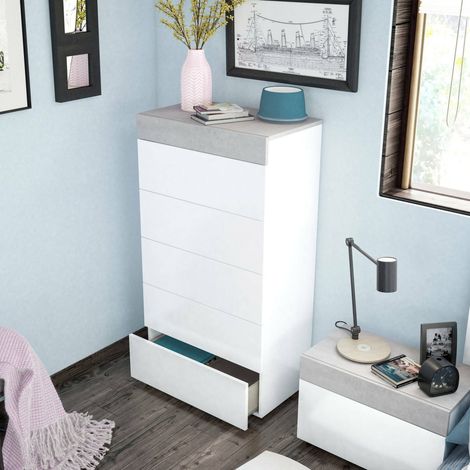 Dmora Kommode mit Schubladen Irving, Wöchentlich mit 5 Schubladen, Kommode für Schlafzimmer, Moderne Kommode, cm 61x40h118, Weiß (1/5)