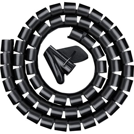 Goulotte de cables 3,0 m, gaine spiralée flexible pour bureau, gaine spiralée pour cable de 20 mm, noire (1/5)