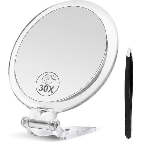 Miroir grossissant 30x, avec support et pince à épiler, miroir de poche grossissant 30x/1x, miroir compact idéal pour les voyages, maquillage 30x (1/4)