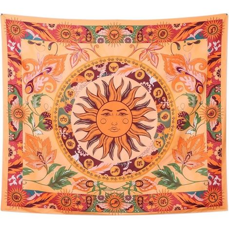 Tapisserie de soleil brûlant, tapisserie de vignes à fleurs, tapisserie florale Vintage, tapisserie mystérieuse à suspendre au mur pour chambre (150x200CM) (1/4)