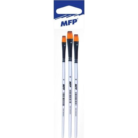 Set di 3 pennelli piatti sintetici, misure 8, 10, 12