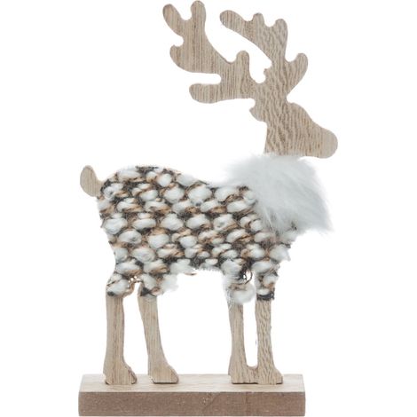 Décoration de Noël renne en bois avec fourrure