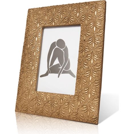 Cadre photo vintage doré avec motifs en relief en forme de feuille - 8,9 x 14,9 cm - Cadre photo en résine pour mur ou table - Décoration de ferme, salon, galerie (1/5)