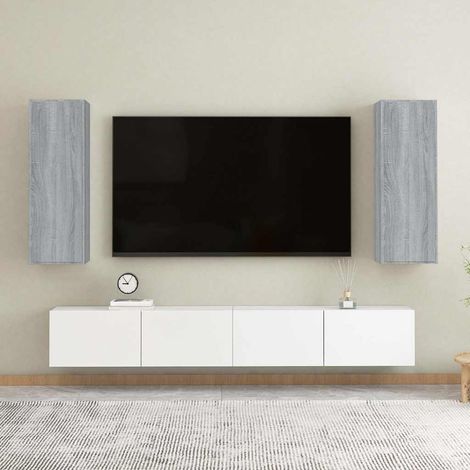 vidaXL Mueble de TV 2 uds madera ingeniería gris Sonoma 30,5x30x90 cm (1/5)