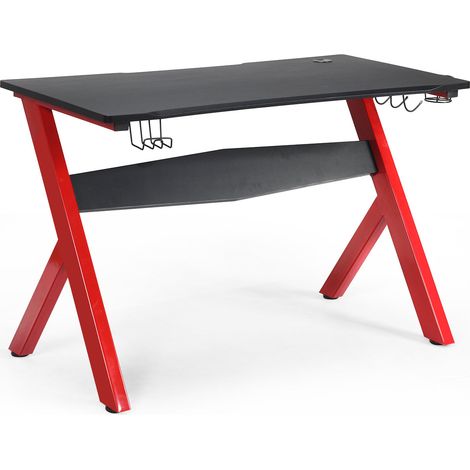 Bureau gamer pour e-sport 115 x 60 x 76 cm avec porte-gobelet crochet casque en fibre de carbone et acier