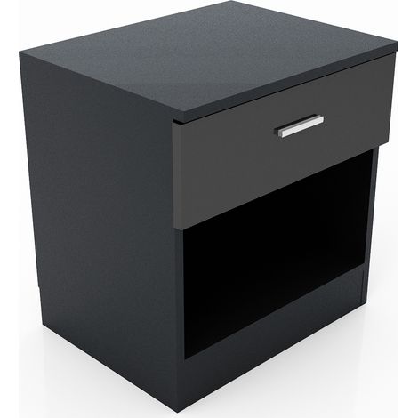 ELEGANT Modern High Gloss Wardrobe and Cabinet Furniture Set Bedside Cabinet Night Stand Storage only, Black (1/5)