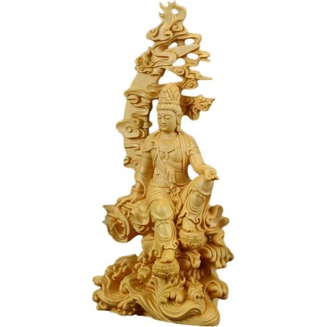 Statue Kwan-Yin Bois Sculpté Décoration Bouddha pour Chambre et Bureau (1/5)