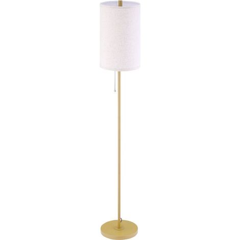 Lampadaire élégant en acier avec abat-jour en tissu, lampe de salon, interrupteur à chaînette, doré et blanc (1/5)