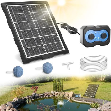 Pompe à air solaire oxygénateur pour étang, bouton de rotation simple, aérateur solaire pour étangs extérieurs avec fonction de minuterie, pour jardin, aquarium, piscine, étang de pêche (1/5)