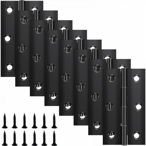 Set mit 8 Klappbändern (67 mm × 37 mm), schwarzes Edelstahlband, Klavierband, kleines Türband für Türen, Fenster und Schränke, inklusive 48 Schrauben (1/4)