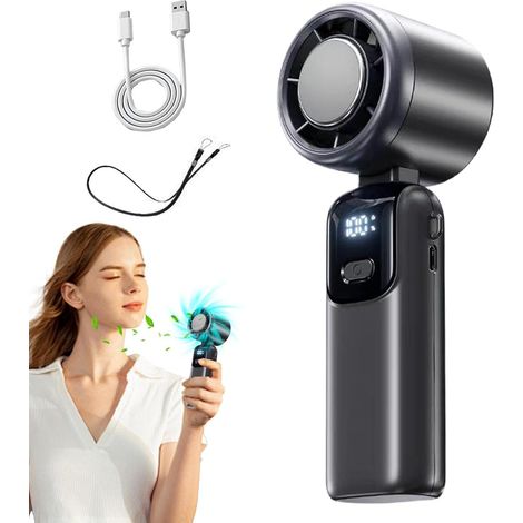 Portable Handheld Fan, 199-Speed Turbo Cooling Fan with LED Display, USB Rechargeable Mini Desk Fan for Camping & Travel(Grey)