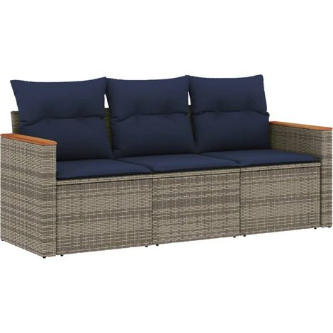 3-teiliges Gartensofa-Set mit Kissen, grau, Polyrattan vidaXL (1/5)