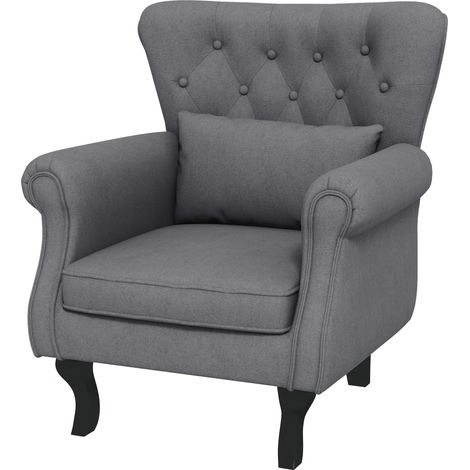 Fauteuil Vintage en Tissu avec Coussin Lombaire et Rembourrage, Gris Foncé (1/5)