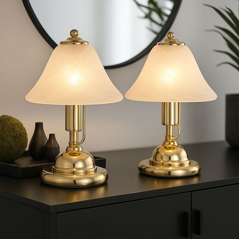 Tischlampe Tischleuchte Bürolampe Leseleuchte, LED Touchschalter, Höhe 27 cm, Messing-Gold Glas Alabasteroptik, 2er Set (1/5)
