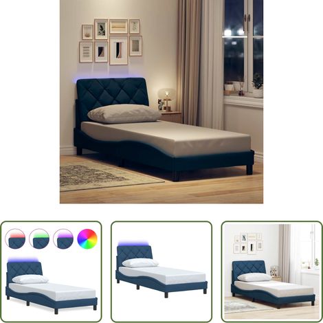 LED-Leuchten - Bettgestell mit LED ohne Matratze Blau 80x200 cm Stoff (1/5)