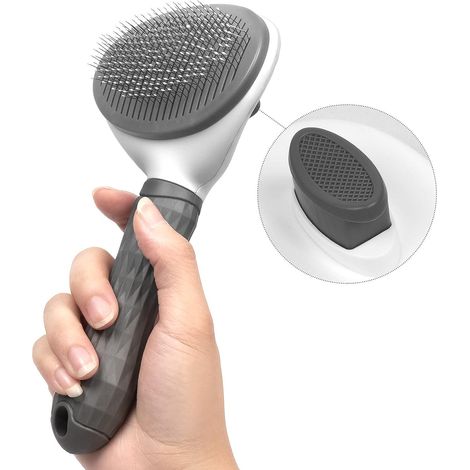 Brosse pour Chien Gris, Brosse Auto-Nettoyante pour Chiens et Chats, Outil de Toilettage pour Éliminer en Douceur les Poils Morts et Nœuds sur Tapis, Massage Animal et Nettoyage Facile (1/5)