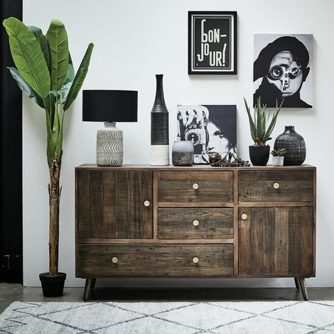 Buffet en bois recyclé piètement effet laiton vieilli ADÉLAÏDE (1/5)