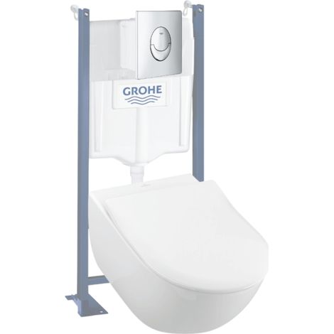 Pack inodoro suspendido sin borde VILLEROY ET BOCH Subway 2.0 + asiento + placa cromada + estructura Grohe