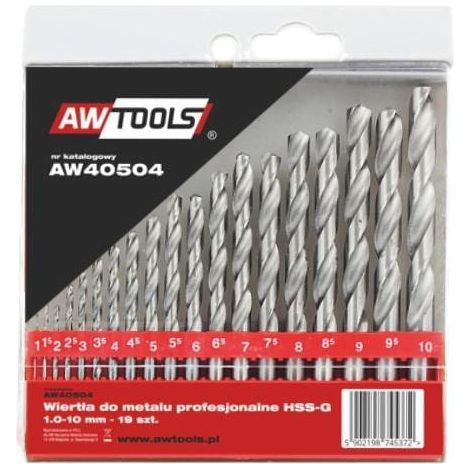 Jeu de 19 forets à métaux Awtools HSS-G /1,0-10,0 mm/ (1/2)