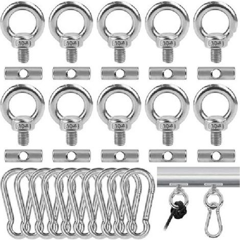 Lot de 10 Arrêts de Rail D'auvent avec Mousqueton en Acier Inoxydable Crochet de Fixation Auvent Caravane Tente de Camping Rails Keder Accessoires pour Caravane Camping Car