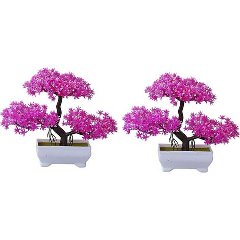 Lot de 2 pots en plastique pour bonsaï artificiel, petit arbre, couleur lotus. (1/5)