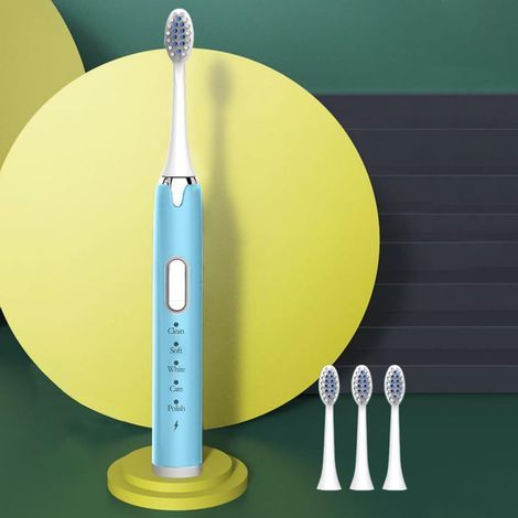 Electric toothbrush, quiet, portable, with smart timer, rechargeable IP7, with 4 brush heads and 5 modes. - AquaForge (1/5)