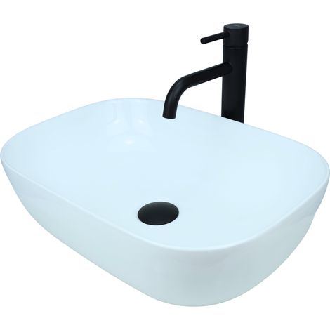 GTM Design Aufsatzwaschbecken 46 cm – Glanz Modern Waschbecken ohne Hahnloch – Elegantes Aufsatzwaschbecken Oval für Badezimmer und Gäste WC – nur Bad Waschbecken (1/5)