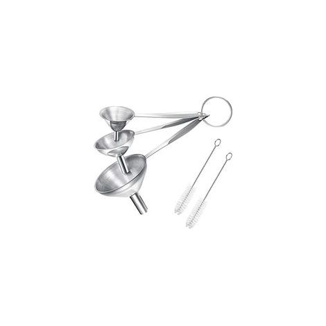 Imbuto da cucina, set da 3 pezzi in acciaio inox con pistone, completo di 2 spazzole per la pulizia, ideale per trasferire liquidi e polveri. (1/5)