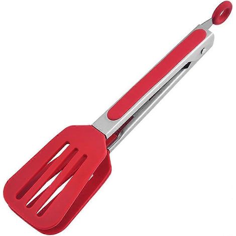 26,5 cm lange Silikon-Küchenzange, Edelstahlgriffe, Anti-Anbrenngitter, Brot- und Steakzange, versenkbare Verriegelung – Rot