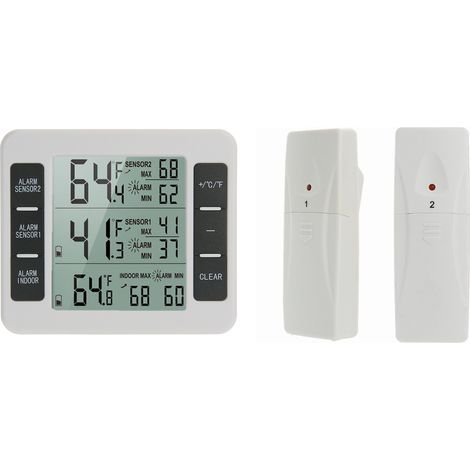 1-Pack Fridge Freezer Thermometer, Wireless Refrigerator Thermometer with 2 Sensors, Audible Alarm, Min/Max, Indoor/Outdoor Thermometer for Home, Kitchen, Restaurant, Bar, Cafe (1/5)