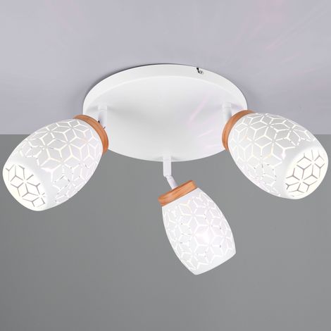 Plafoniera 3 luci, metallo, bianco e legno, D 58 cm, Bidar (1/4)
