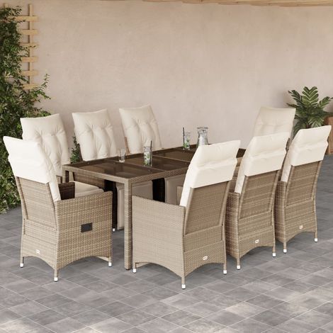 Ensemble de bistro de jardin 9 pcs-Salon de jardin bistro coussins beige poly rotin 489219 (1/5)
