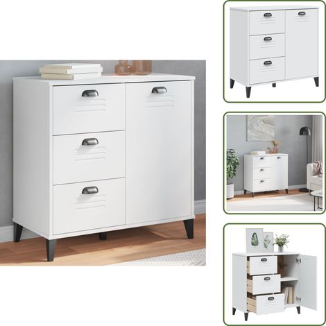 The Living Store Buffet VIKEN blanc 80x40x80 cm bois d'ingénierie - Buffet Industriel - Meuble Rangement - Buffet Blanc - Commode Moderne - Armoire Entrée