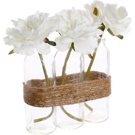 Roses Artificielles 23cm Vase en Verre - Blanc - SILUMEN (1/3)