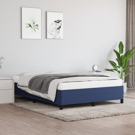 Cadre de lit sans matelas bleu 140x190 cm tissu