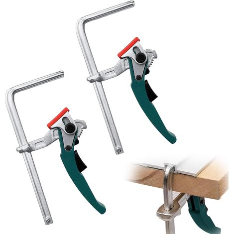 Lot de 2 pinces à levier en acier intégral, pinces à dégagement rapide, pince de table avec poignée à levier d'une capacité de 160 mm et d'une profondeur de gorge de 60 mm pour couper, poncer (1/5)