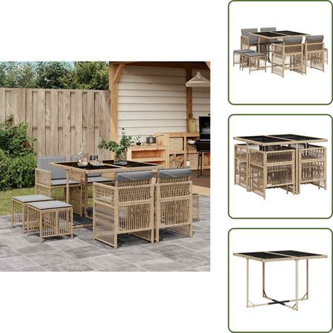 Cuscini da giardino - vidaXL Set Pranzo da Giardino 9 pz con Cuscini Beige Misto Polyrattan - Rattan PE