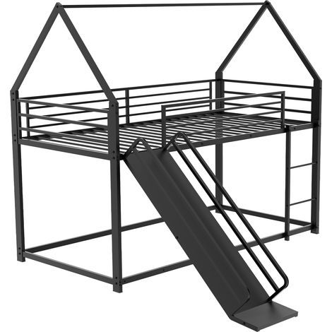 Litera infantil de metal negro con tobogán, 90 x 190 cm - MODENUIT (1/5)