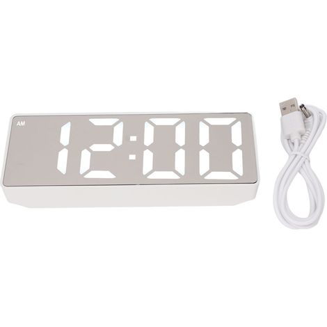Réveil numérique avec affichage de température, horloge électronique LED miroir pour décoration de chambre à coucher, blanc (1/5)